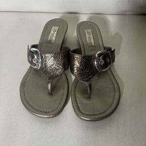 Brighton Bronze Sandals with Textured Strap and Circular Ornament